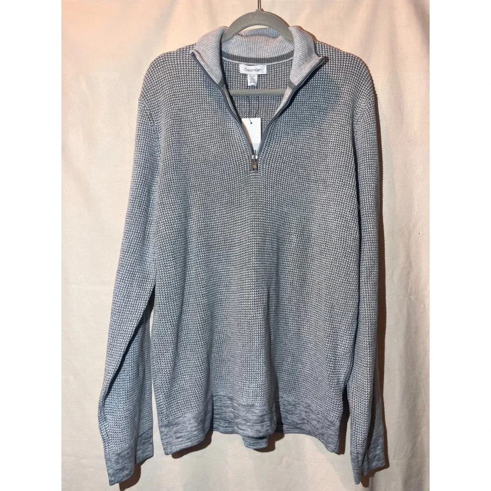 NEW Calvin Klein Mens SZ XL 1/4 Zip Sweater Gray Pullover B14